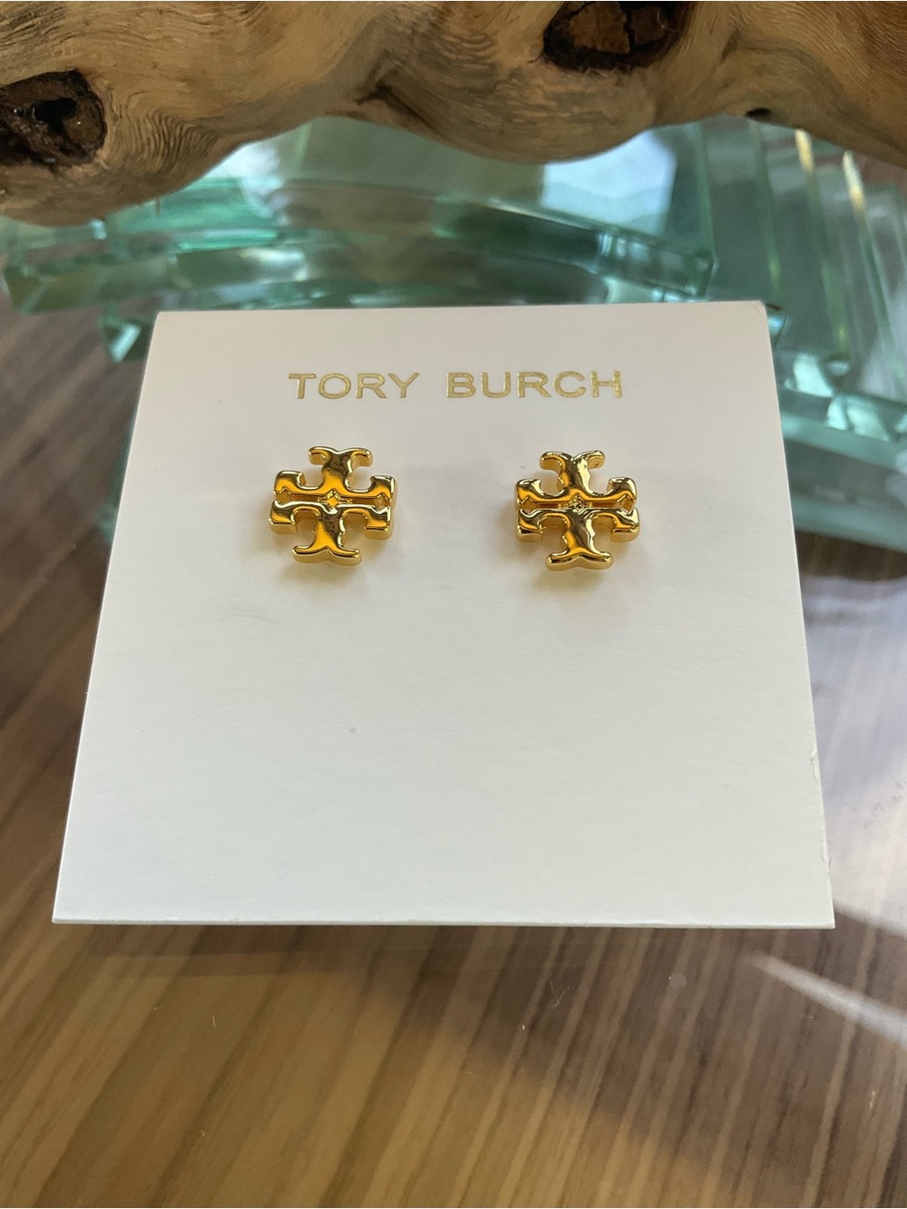 Tory Burch Double T Logo Stud Earrings - Picture 2 of 4